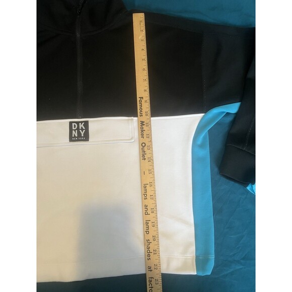 Women DKNY Sport 1/2 Zip Pullover Crop Logo Sweatshirt, Blue & Black Size Small - Picture 9 of 9